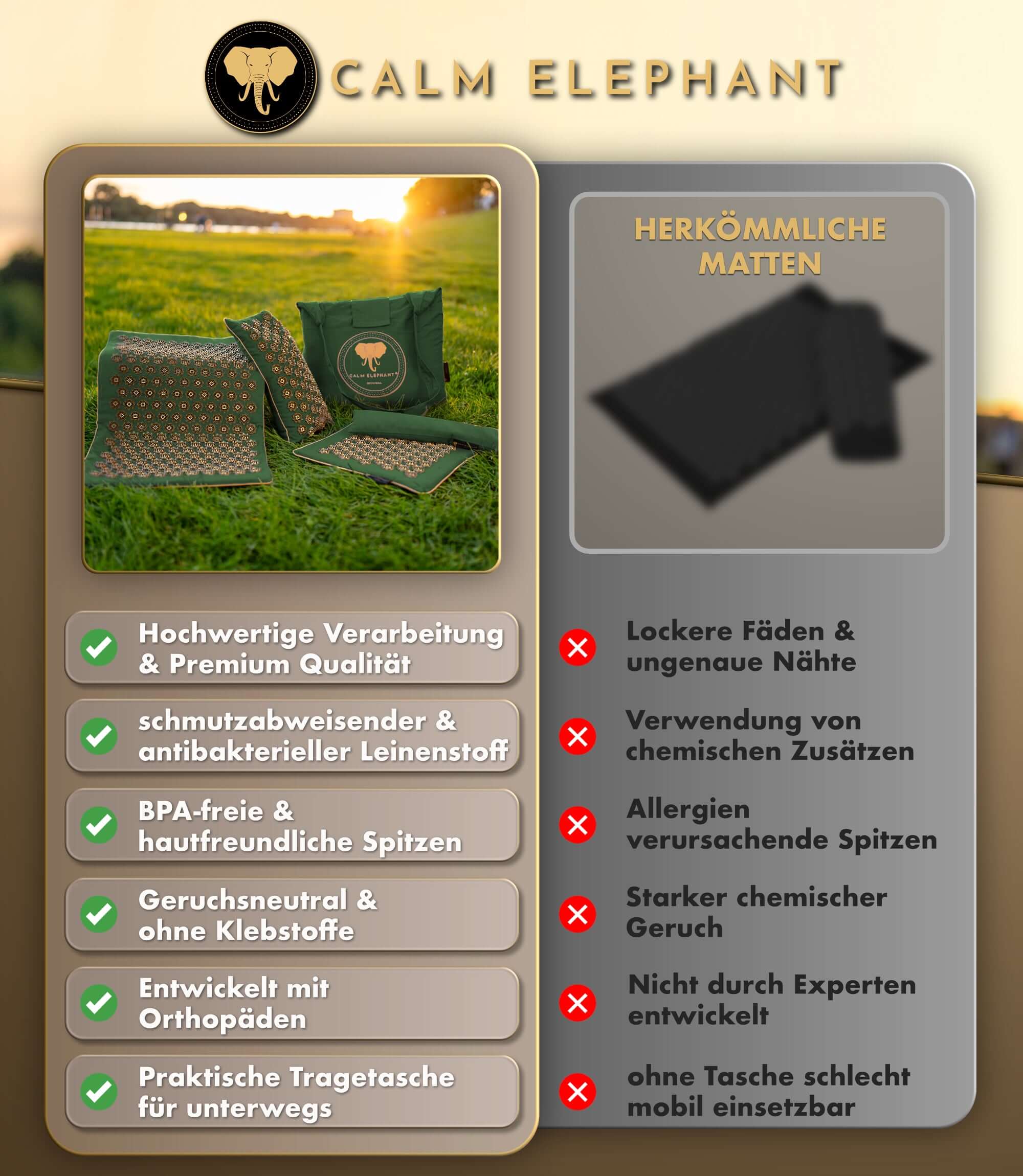 Akupressurmatte | GENUINE 5er Set - grün - hochwertige Verarbeitung und Premium Qualität für Entspannung.