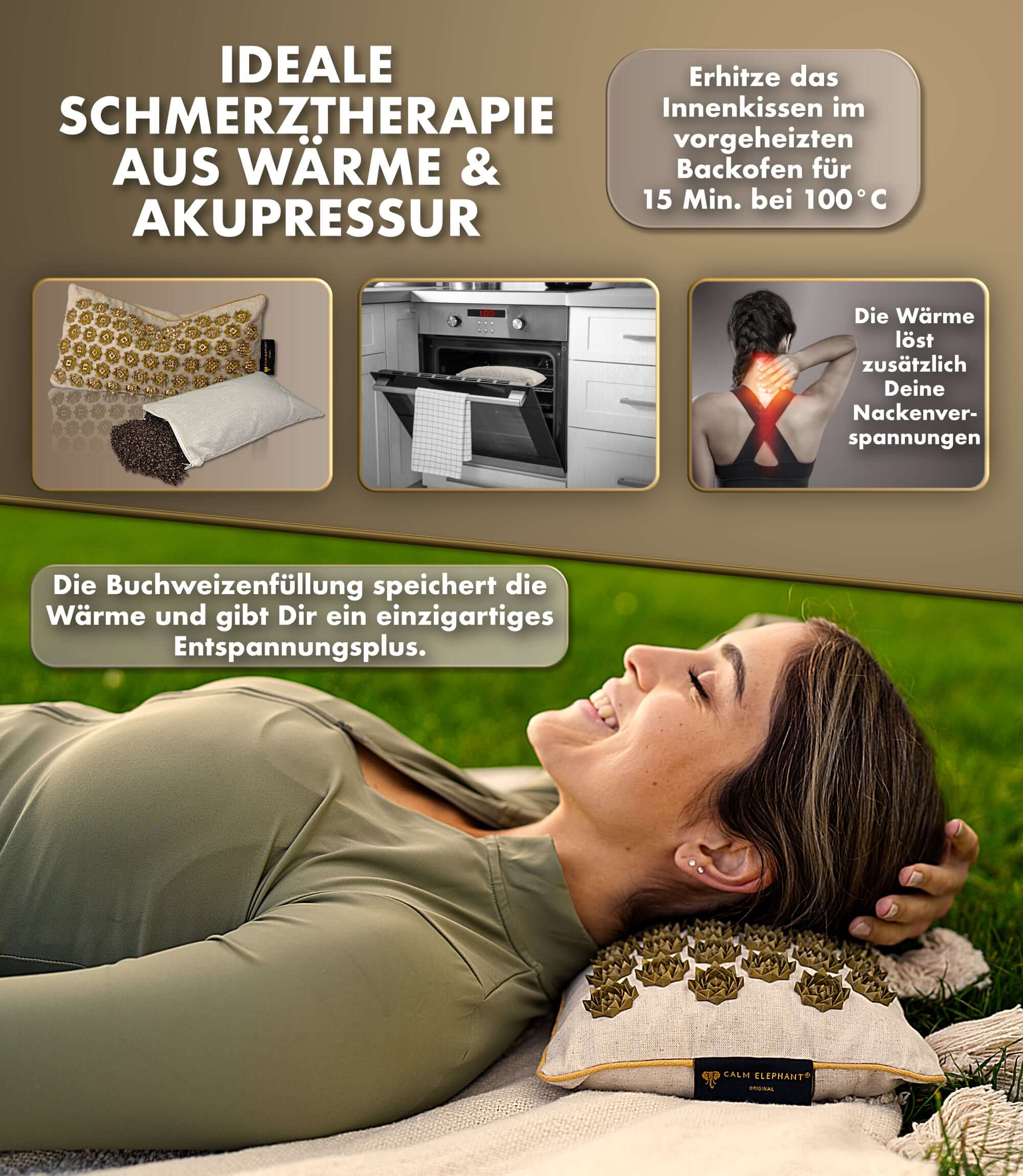 Akupressurmatte | GENUINE 5er Set - beige, ideal für Schmerztherapie mit Wärme und Akupressur, fördert Entspannung.
