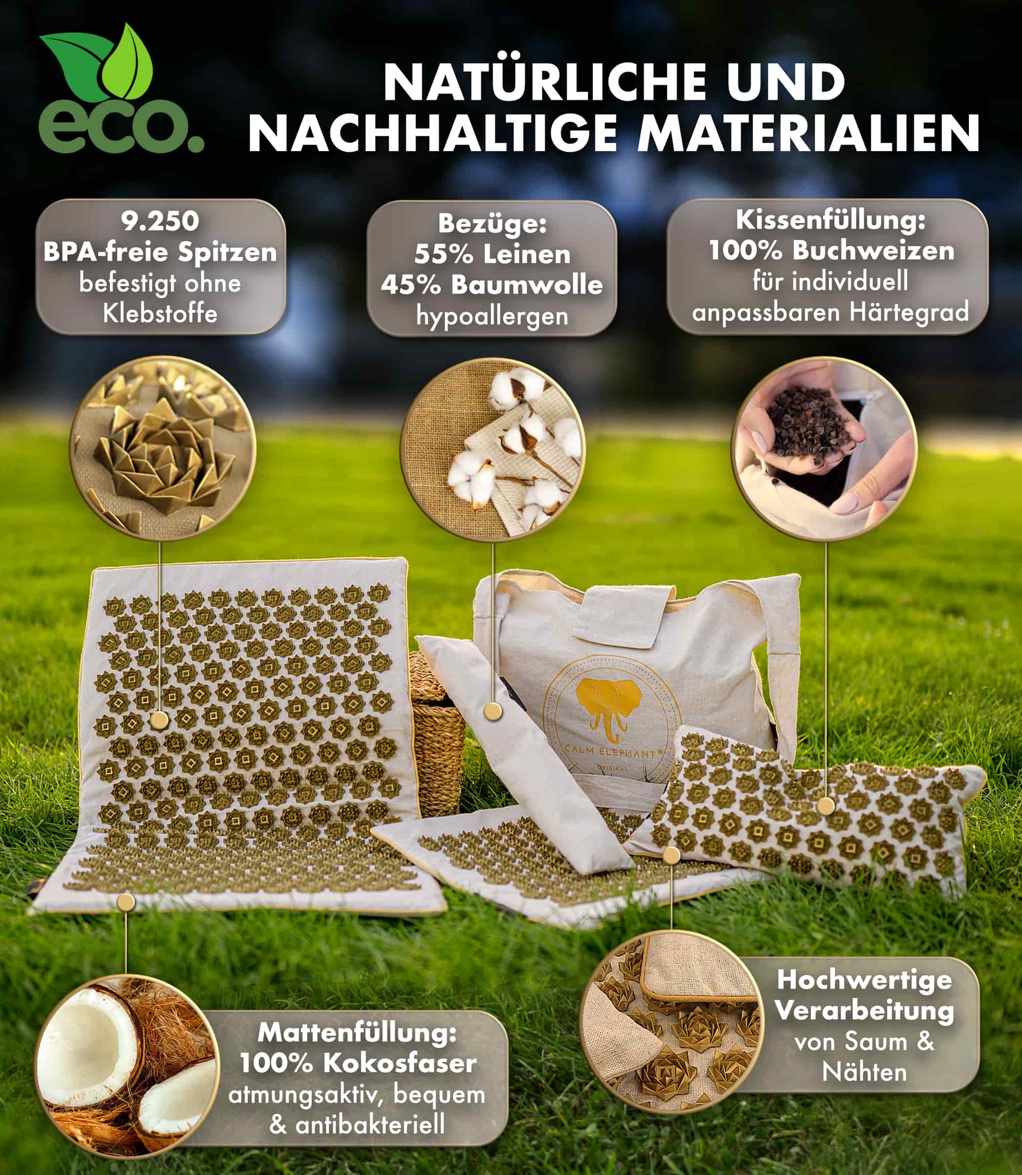 Akupressurmatte | GENUINE 5er Set - beige mit natürlichen Materialien, hypoallergen und nachhaltig gefertigt.