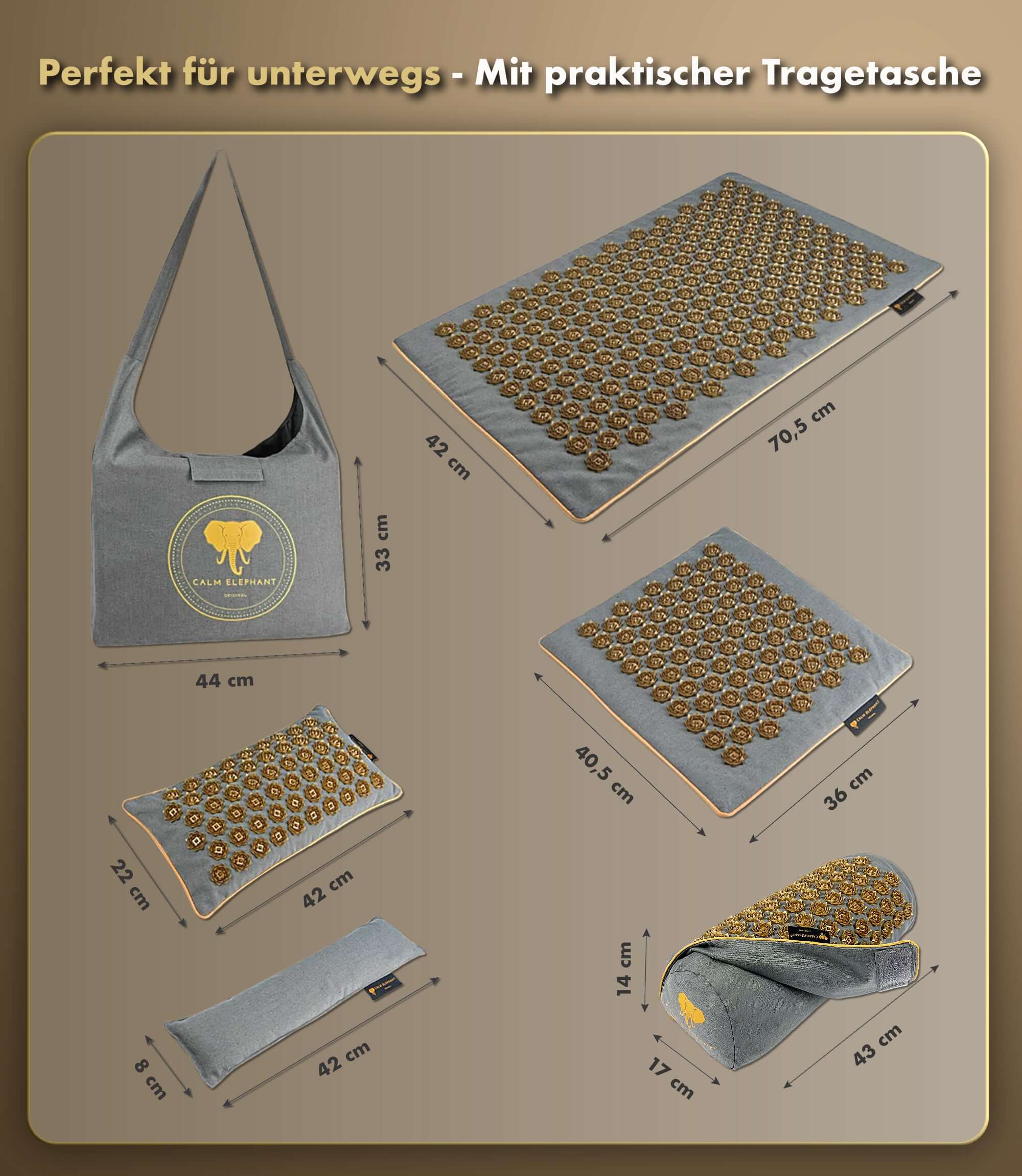 Akupressurmatte | ULTIMATE  6er Set - grau: inklusive praktischer Tragetasche und verschiedenen Mattenformaten.