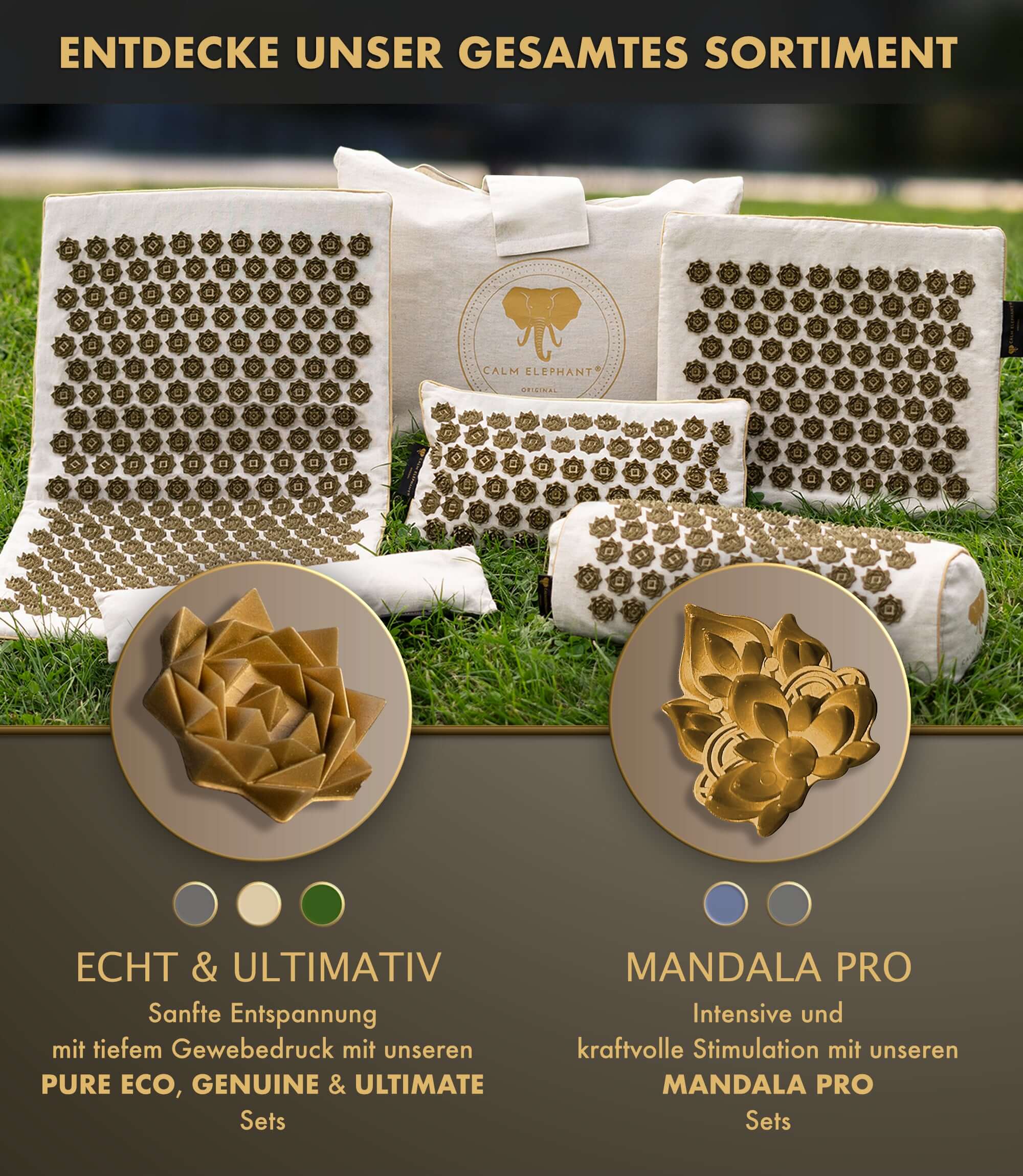 Akupressurkissen 2in1 - beige mit Akupressurmatte von CALM ELEPHANT zur Behandlung von Nackenverspannungen und Schmerzen.