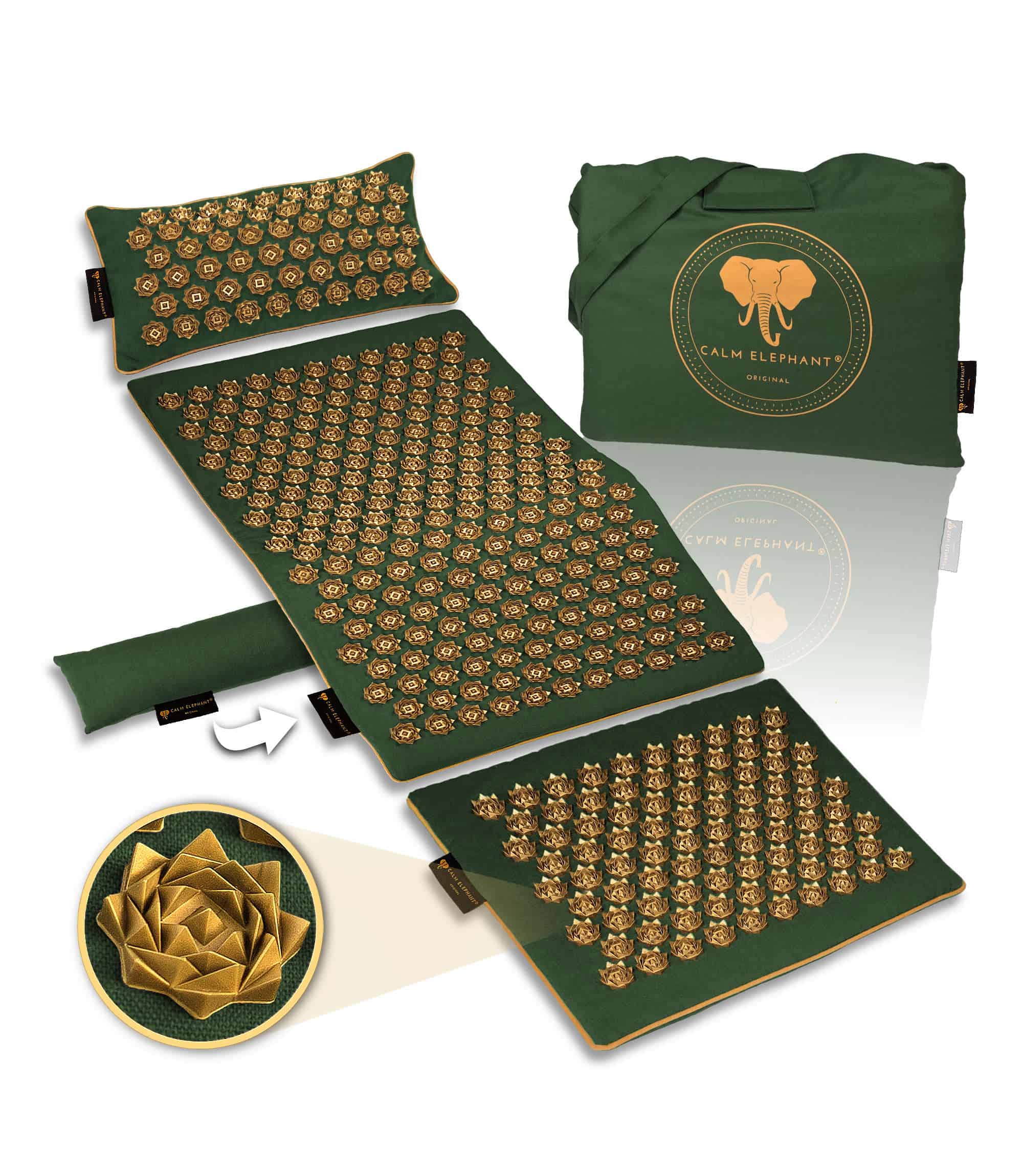 Akupressurmatte | GENUINE 5er Set - grün mit ergonomischem Design und nachhaltigen Materialien für Entspannung und Wohlbefinden.